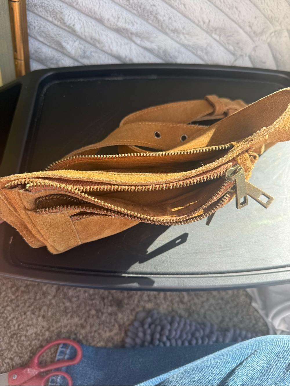 Free People Avalon 100% Leather Suede Sling Crossbody Or Belt Bag - Tan Brown - Picture 9 of 14